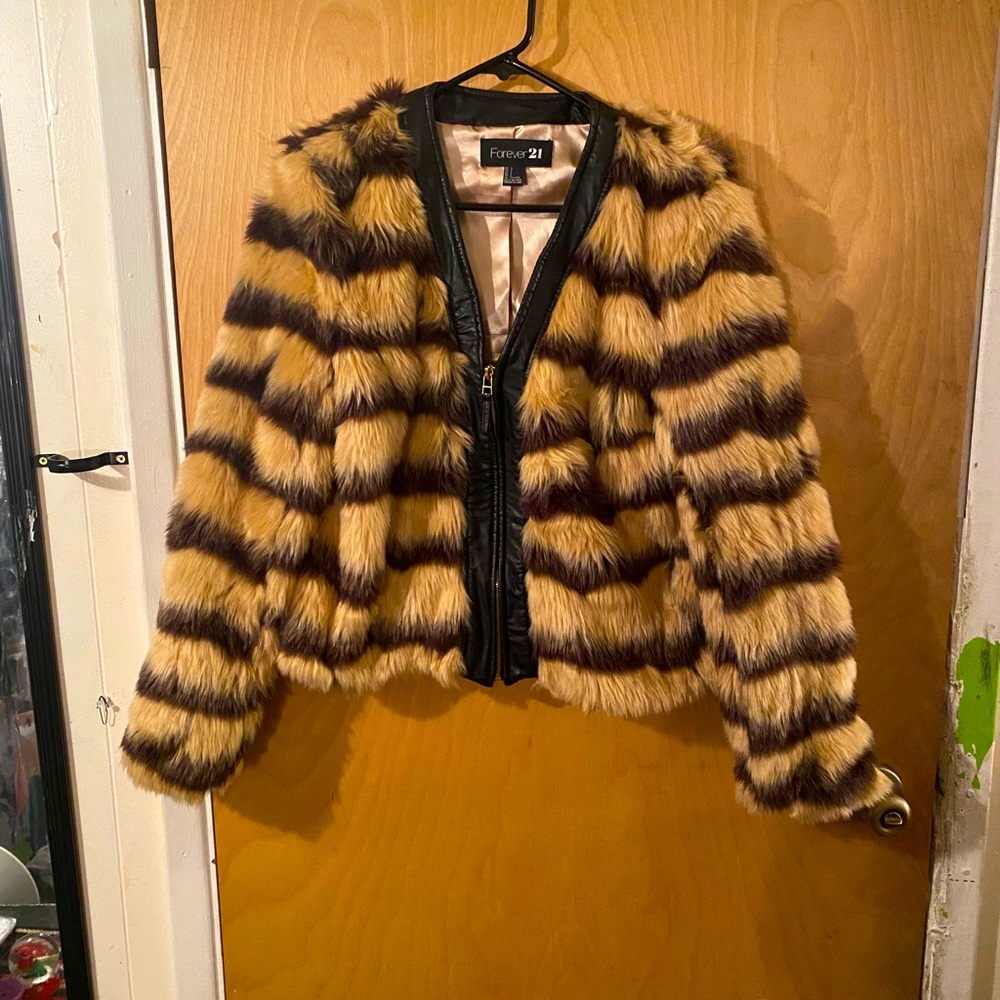 Brown and cream striped fur coat